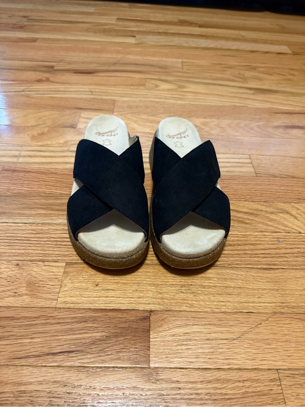 Dansko Bridget Black Suede Crisscross Slide Sandals